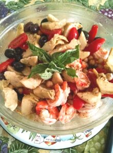2 Special Luncheon Salad Recipes: Marinated Shrimp with Artichoke and Marinated Chicken with Snap Beans Image